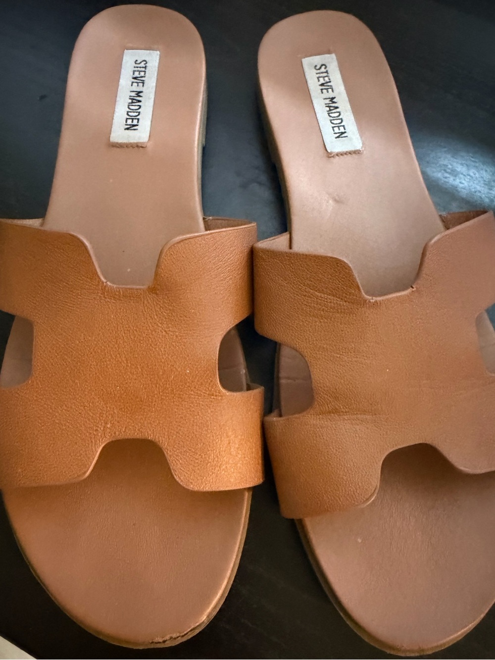 Steve Madden Cognac Slide Sandals with Cutout Strap